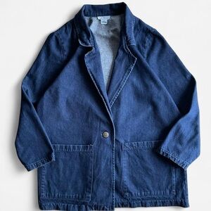 Vintage Hunters Run Dark Wash Denim Oversized Blazer Jean Jacket